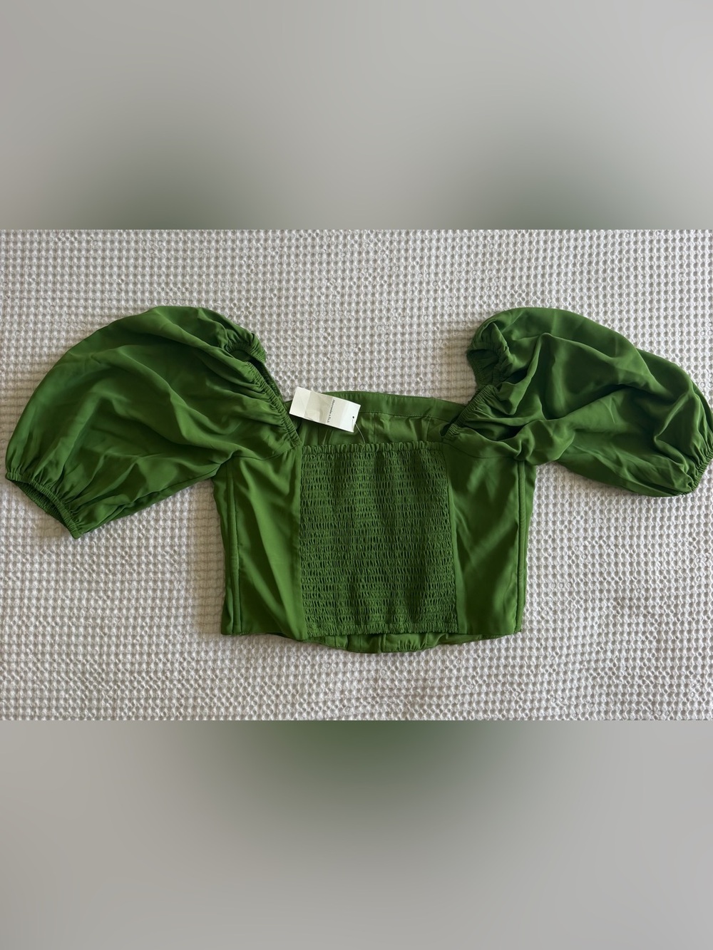 Abercrombie & Fitch Olive Green Puff-Sleeve Corset Blouse - Picture 3 of 5